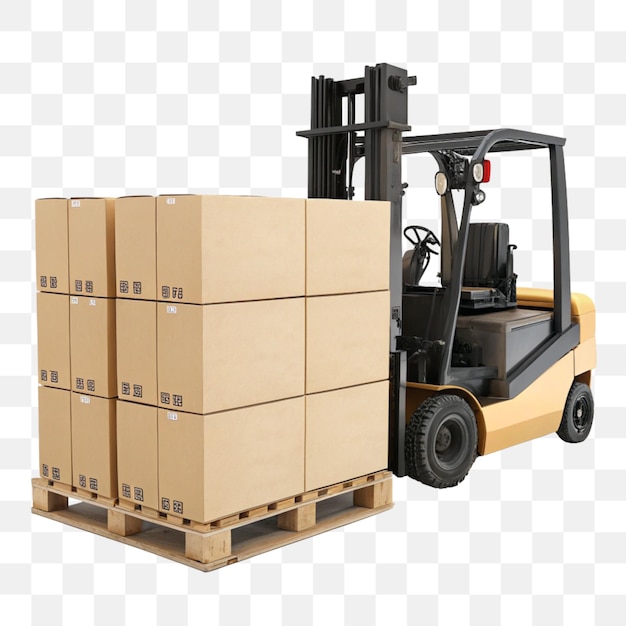 forklift with boxes isolated on transparent background