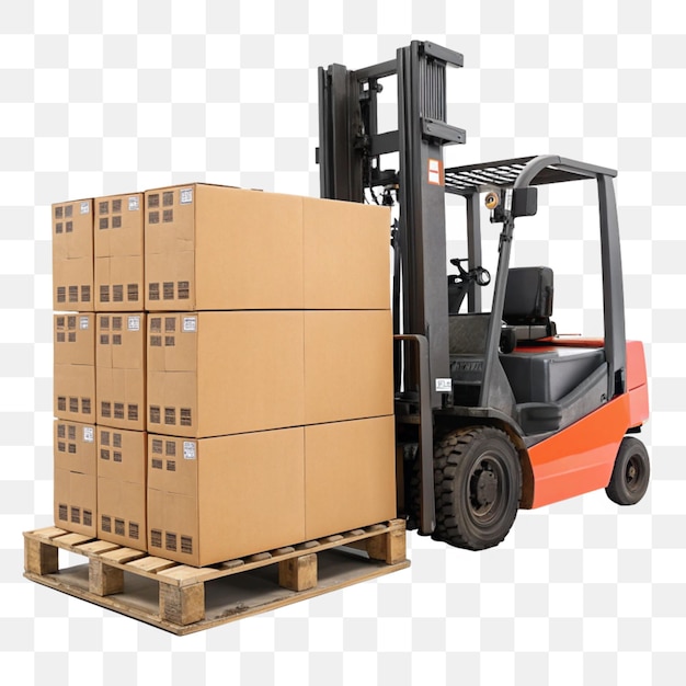 forklift with boxes isolated on transparent background