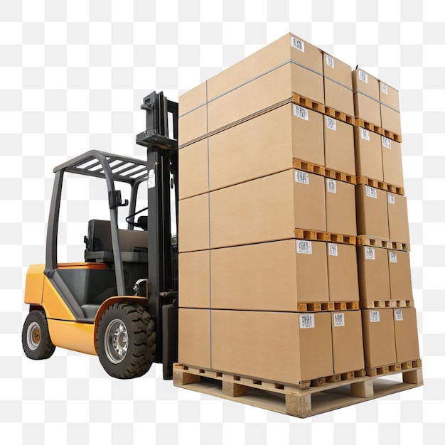 forklift with boxes isolated on transparent background