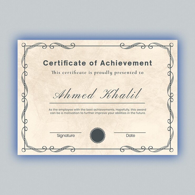 PSD formal old certificate of achievement