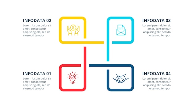 Forretningskoncept med 4 muligheder, dele, trin eller processer. Infografisk designskabelon.