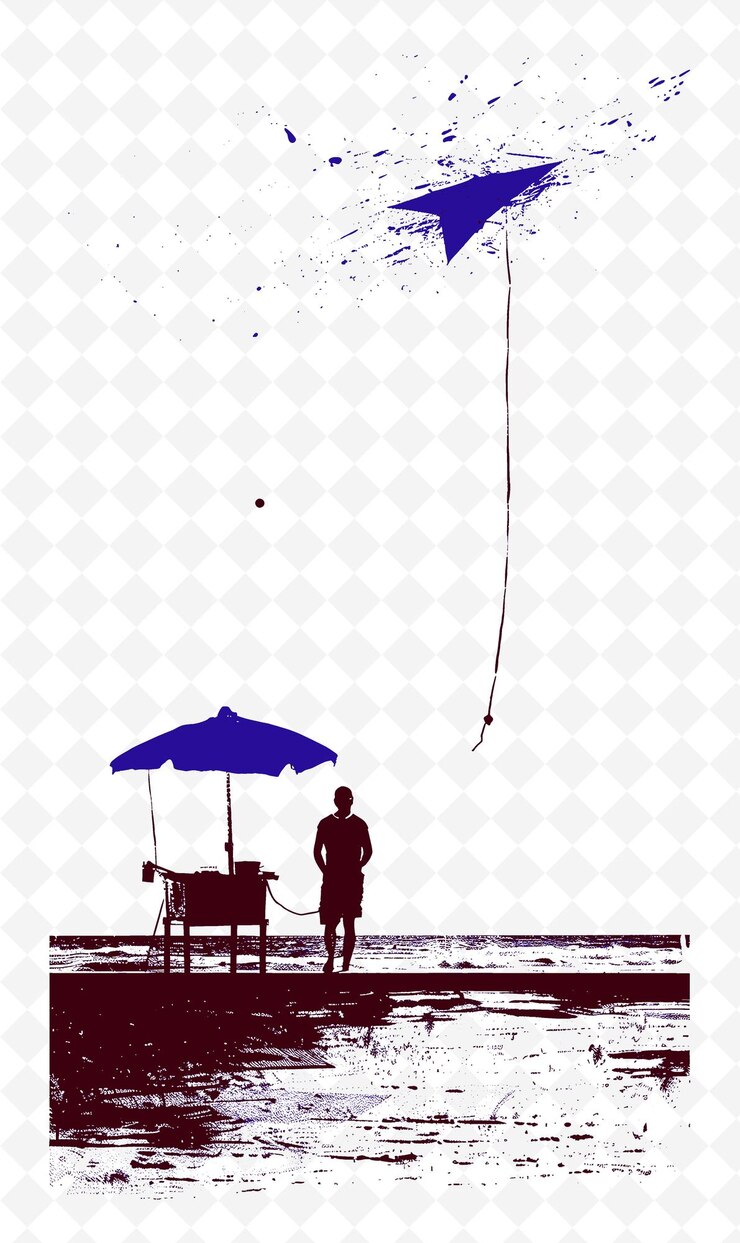 PSD fortaleza beach scene with a beach vendor and a kite a red b illustration brazilian life and culture