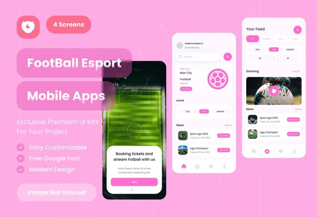 PSD Футбольные мобильные приложения ui kit template