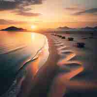 PSD foto landschappen zonsondergang op het strand met kleine golven