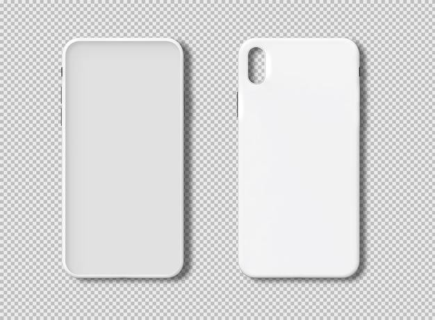 PSD foto van een lege smartphone case van de voorkant en van de achterkant geïsoleerd op transparante achtergrond