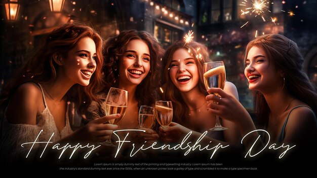 PSD foto van vrouwelijke vrienden met feestviering happy friendship day