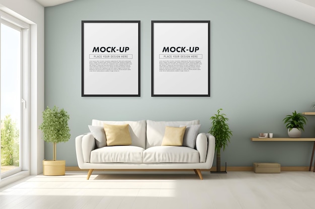 Fotoframe in de woonkamer mockup