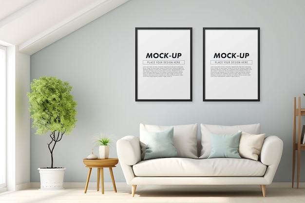 Fotoframe in een moderne woonkamer mockup