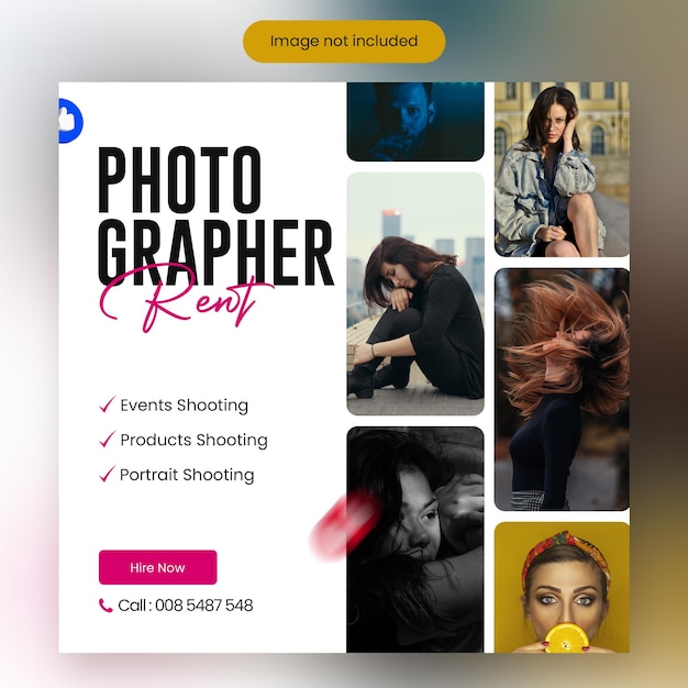 PSD fotograaf huur social media post template