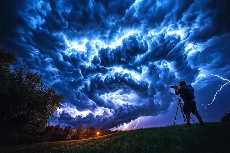 PSD fotograf uchwycił dramatyczną nocną burzę piorunową