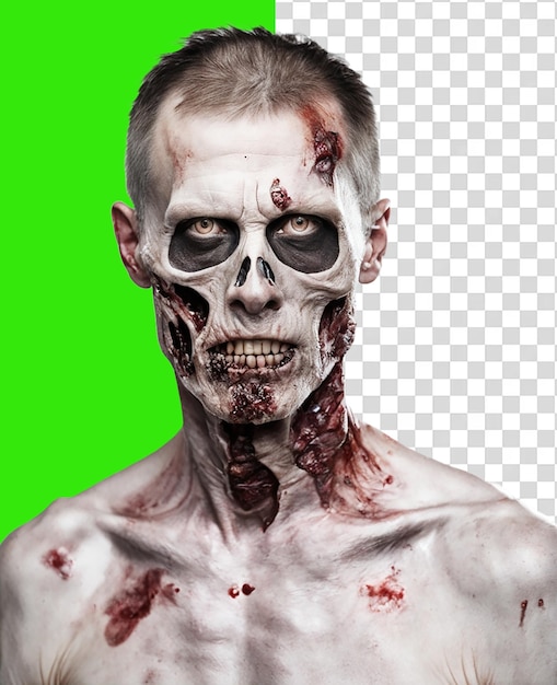 PSD fotografie enge en griezelige zombie man dag van de ondode transparante achtergrond png