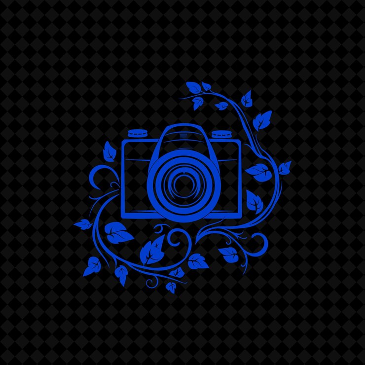 PSD fotografie ivy camera logo met decoratieve lens en capturi creatieve plant vector ontwerpen
