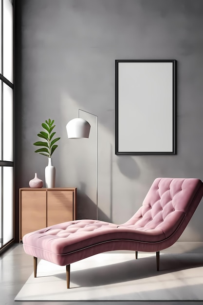 PSD fotolijst mockup psd opknoping in moderne woonkamer minimalistisch gegenereerde ai