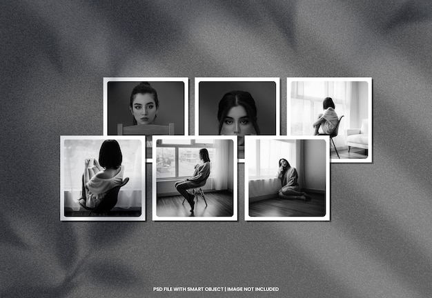 Fotolijst polaroid mockup sjabloon met zwart-wit effect Premium Psd