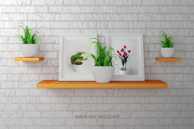 Fotolijsten of postermodel aan de muur met plant