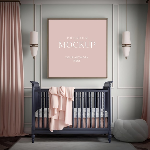 Fotolijstmodel in een moderne kinderkamer voor babymeisjes in een klassiek interieur