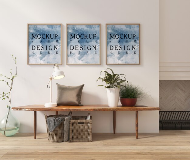 Fotolijstmodel in modern interieur met decoratie