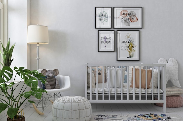 Fotolijstmodel in witte moderne kinderkamer