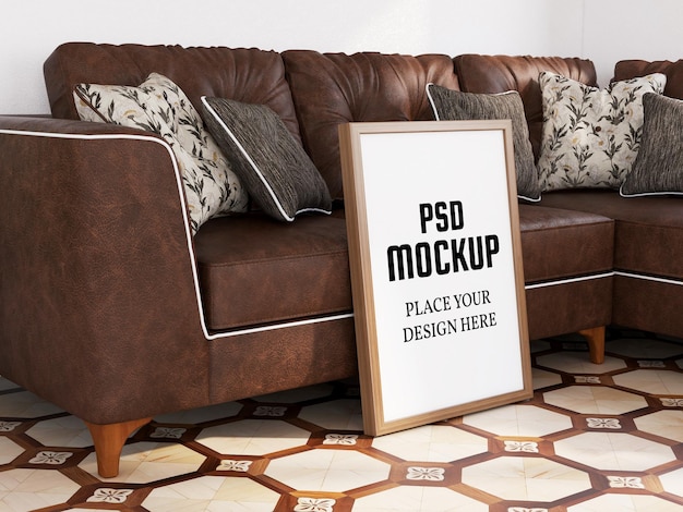 PSD fotolijstmodel op de houten vloer