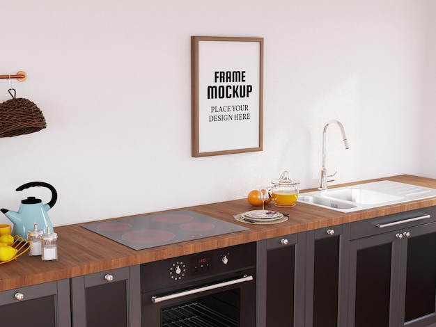 PSD fotolijstmodel realistisch in de moderne keuken