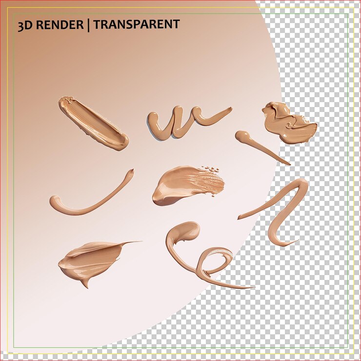 PSD foundation swatches 3d render on transparent background