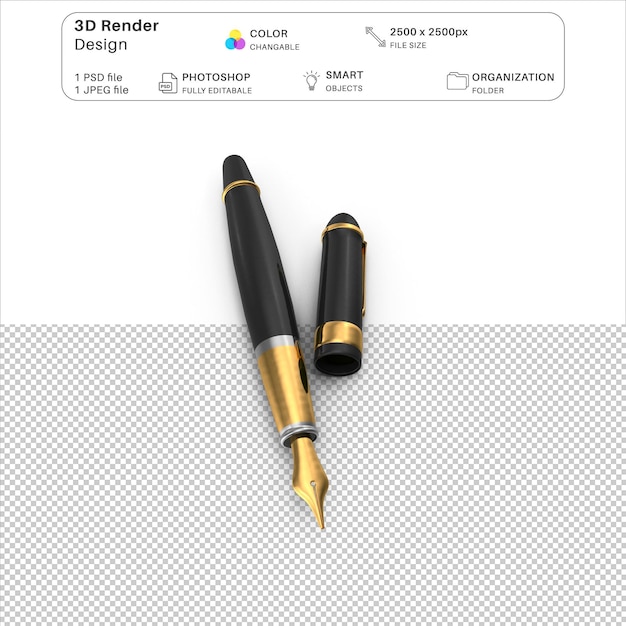 Fountain pen 3d modeling psd file