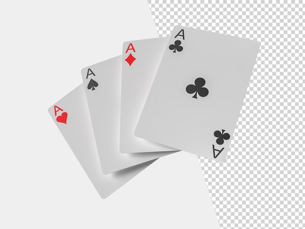 PSD Игра в покер с четырьмя тузами реалистичные 3d-символы азартных игр клубы и пробелы червы и бриллианты казино покерная карта 3d-рендеринг