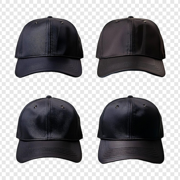 four black caps a set of hats isolated on white