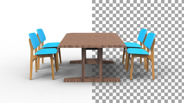 PSD quattro sedie da caffè blu con rendering 3d ombra