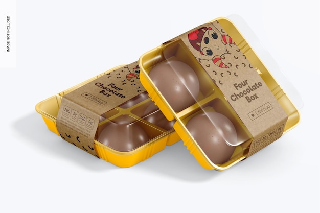 Mockup di quattro scatole di cioccolatini