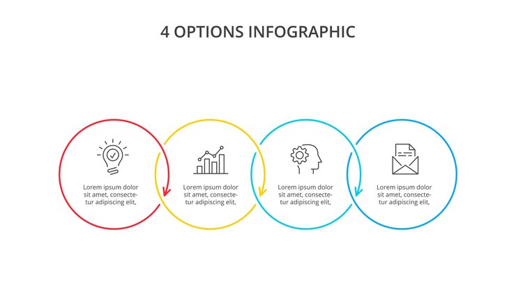 PSD four circles from thin lines infographic for presentations slide business concept with 4 options