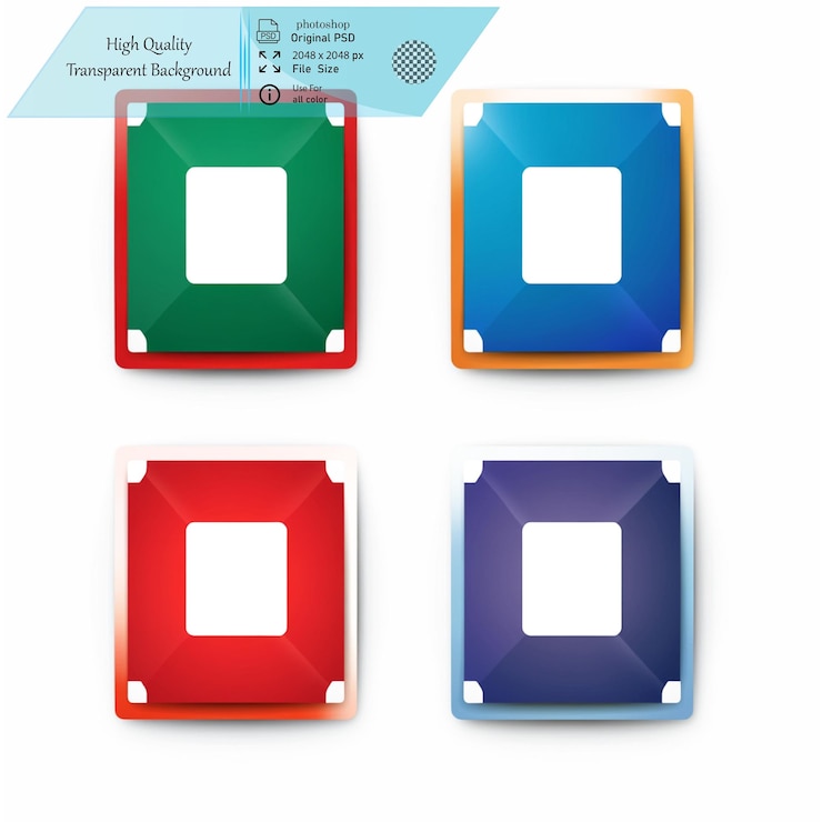 PSD four color cards of the same size vector icon on transparent background