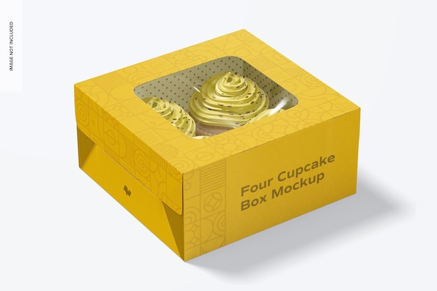 Four Cupcake Box Mockup, Closed