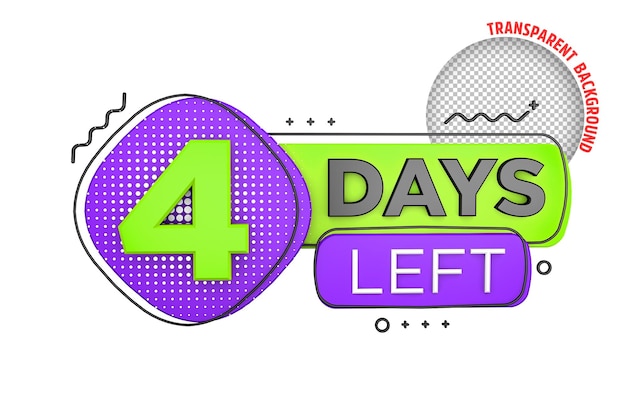 PSD four days left left days countdown banner in 3d sales time count 3d rendering