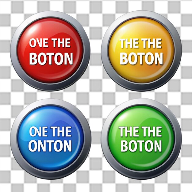 four different colored buttons with one that says the one on the bottom