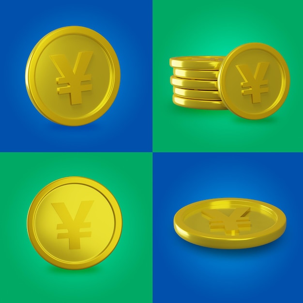 Four gold coins with the word yen on them