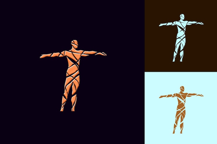 PSD four images of a man and a woman with a cross on their back