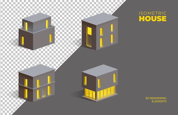 PSD four isometric 3d rendering isolated elements of houses