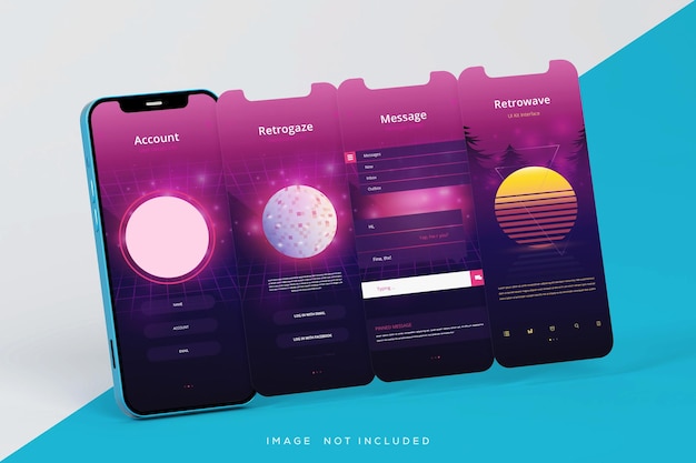PSD four mobile phone interface with ux ui presentation mockup