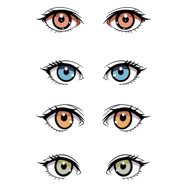 PSD four pairs of anime-style eyes with different iris colors