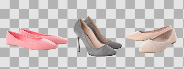 four pairs of womens shoes in various styles and colors isolated on white png