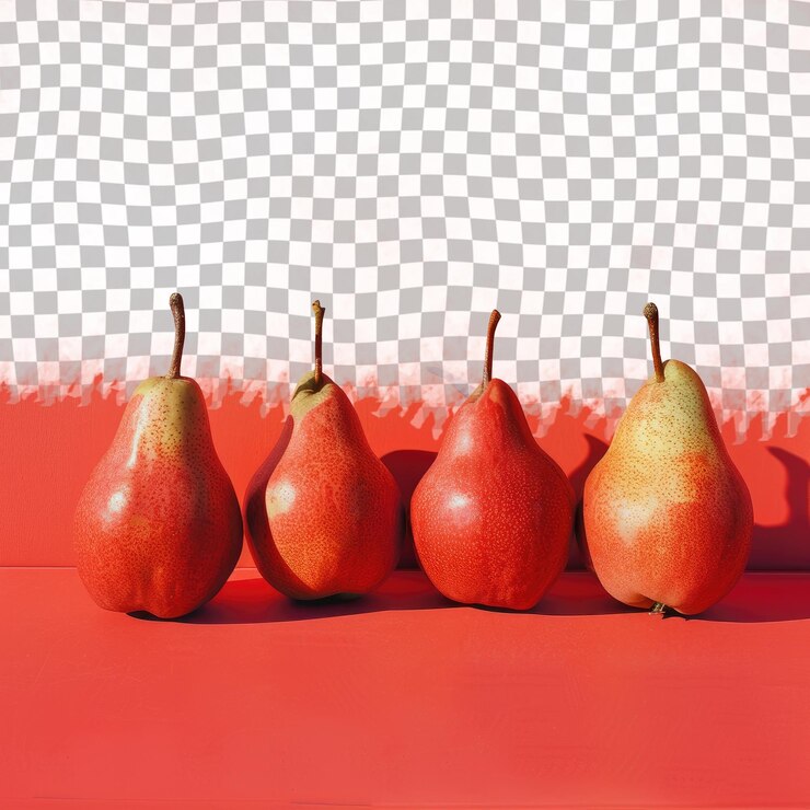 PSD four pears are lined up in a row one of which has a red background with a white checkered pattern