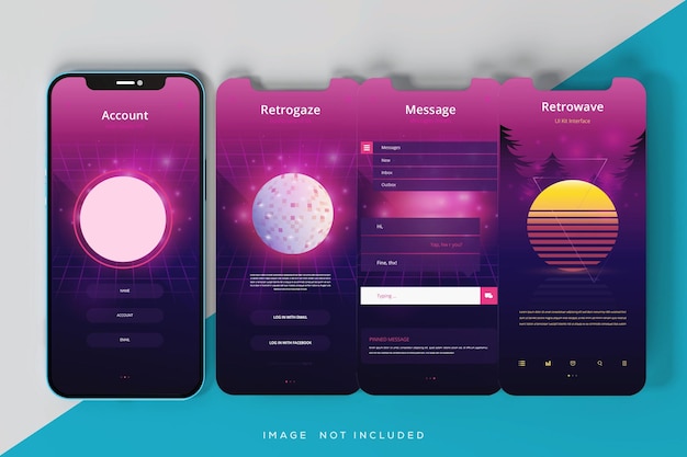 Four phone interface with ui ux presentation perspective view