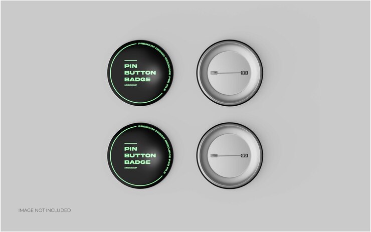 PSD four pins button badge top view mockup