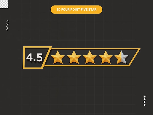 PSD four point five star rating label 3d icon