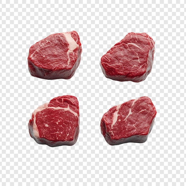 four raw steaks