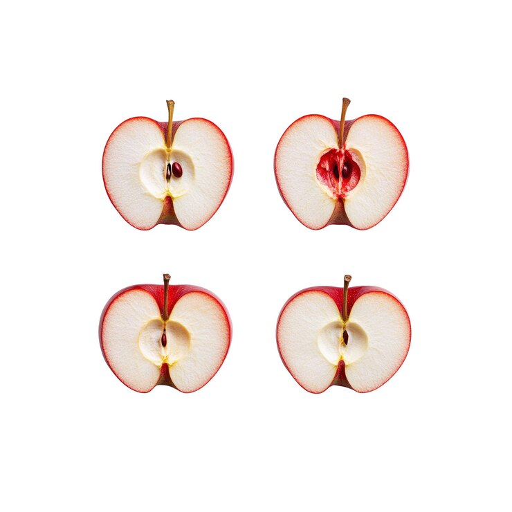 PSD four red apple halves