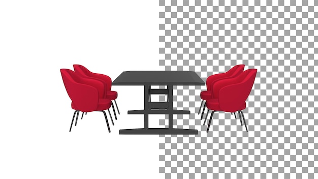 그림자가 없는 4개의 빨간색 회전 의자 3d 렌더링