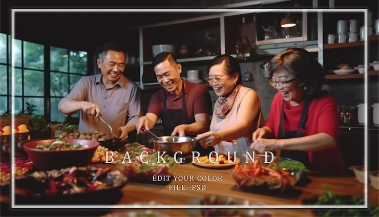 PSD 四位老年人準備一個美味的飯