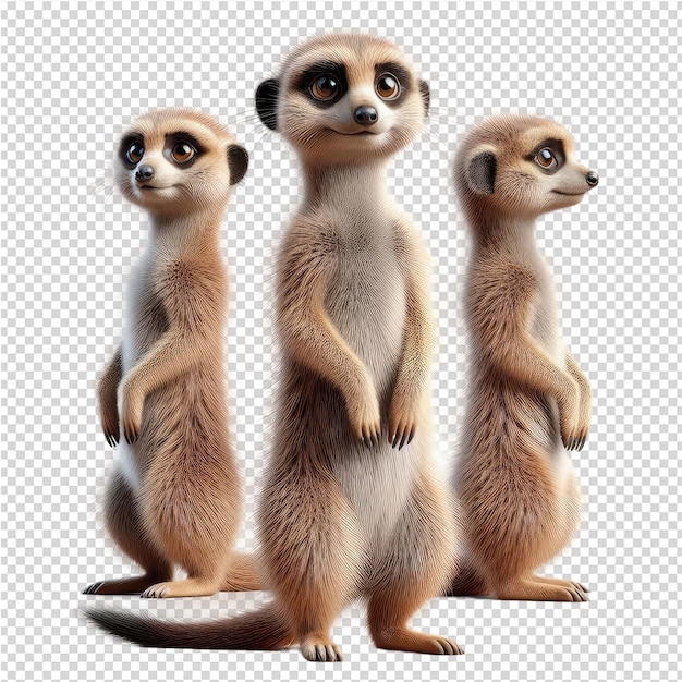 PSD four sloth are standing in a row one of which is called the meerkats